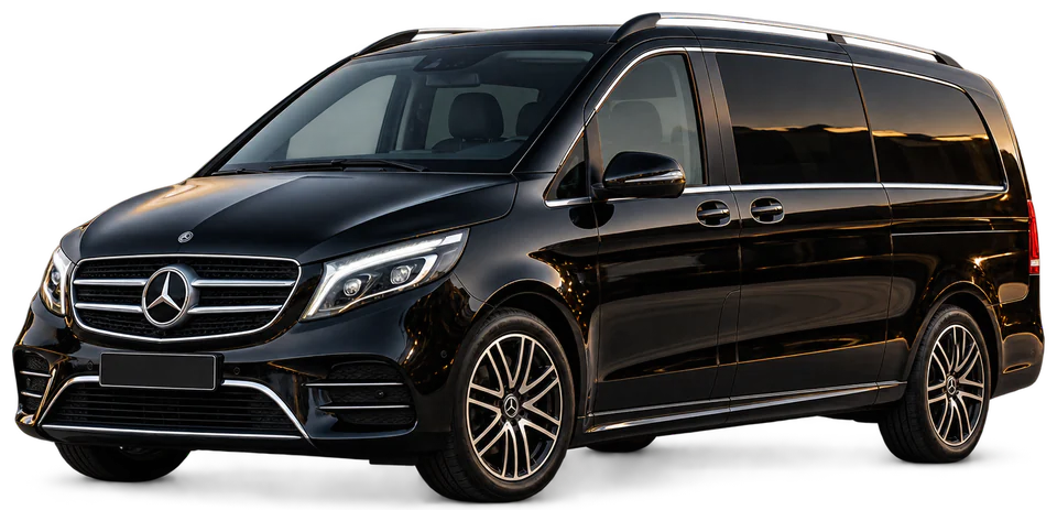 Schwarze Mercedes V‑Klasse, Dreiviertelansicht von vorn