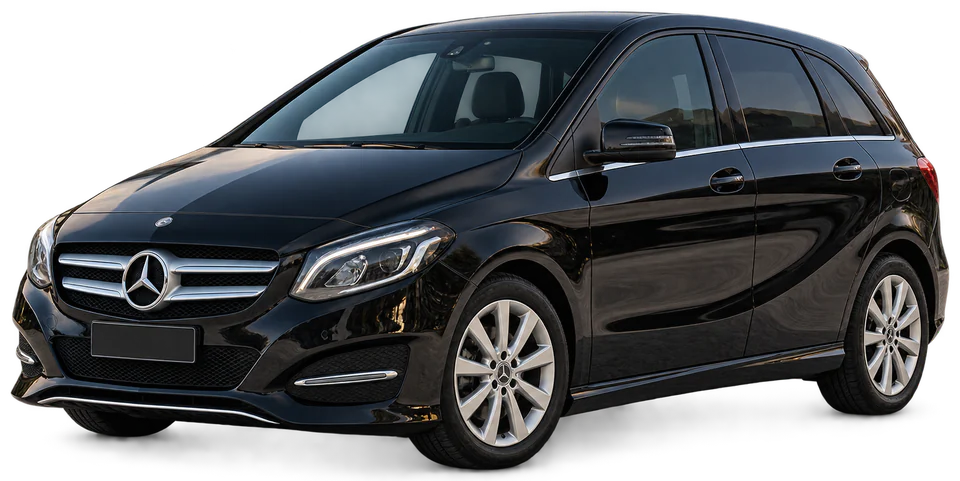 Schwarze Mercedes B‑Klasse, Dreiviertelansicht von vorn