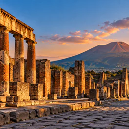 Le rovine di Pompei col Vesuvio