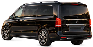 Schwarze Mercedes V‑Klasse, Dreiviertelansicht von hinten